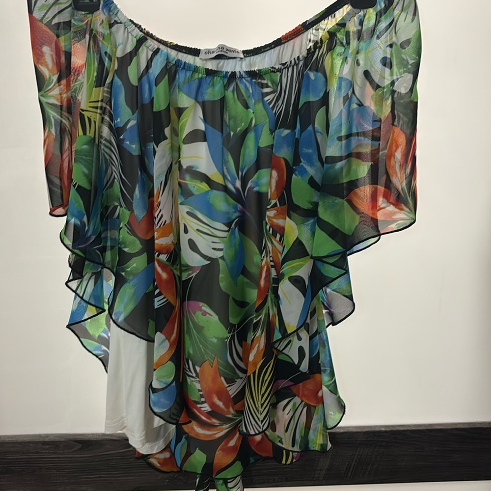Tropical off the shoulder tank